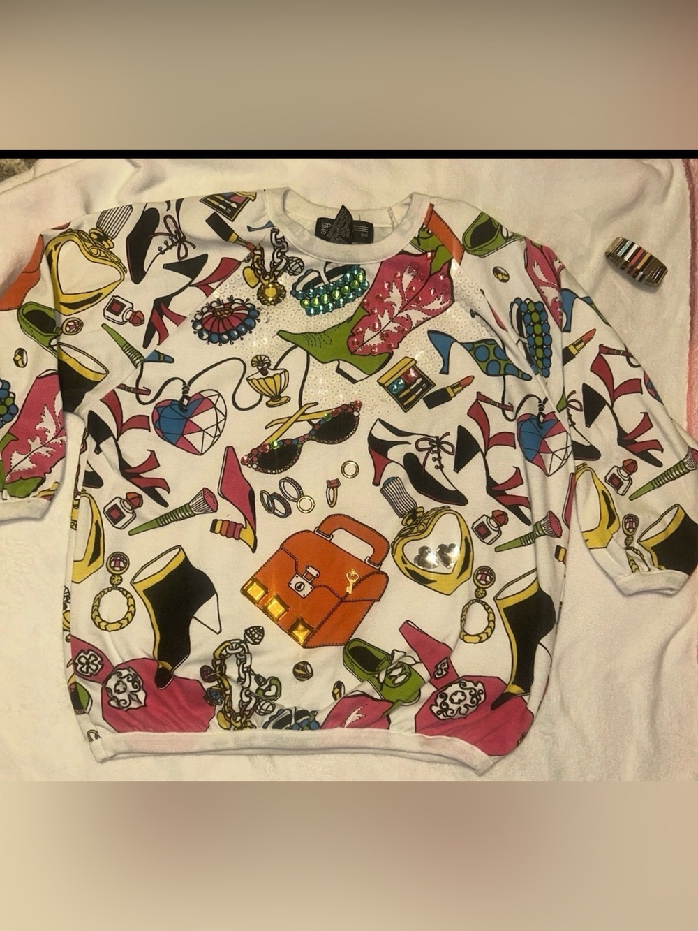 Vintage Spree Sport Y2K Fashion Print Rhinestone Sequin Sweatshirt Small